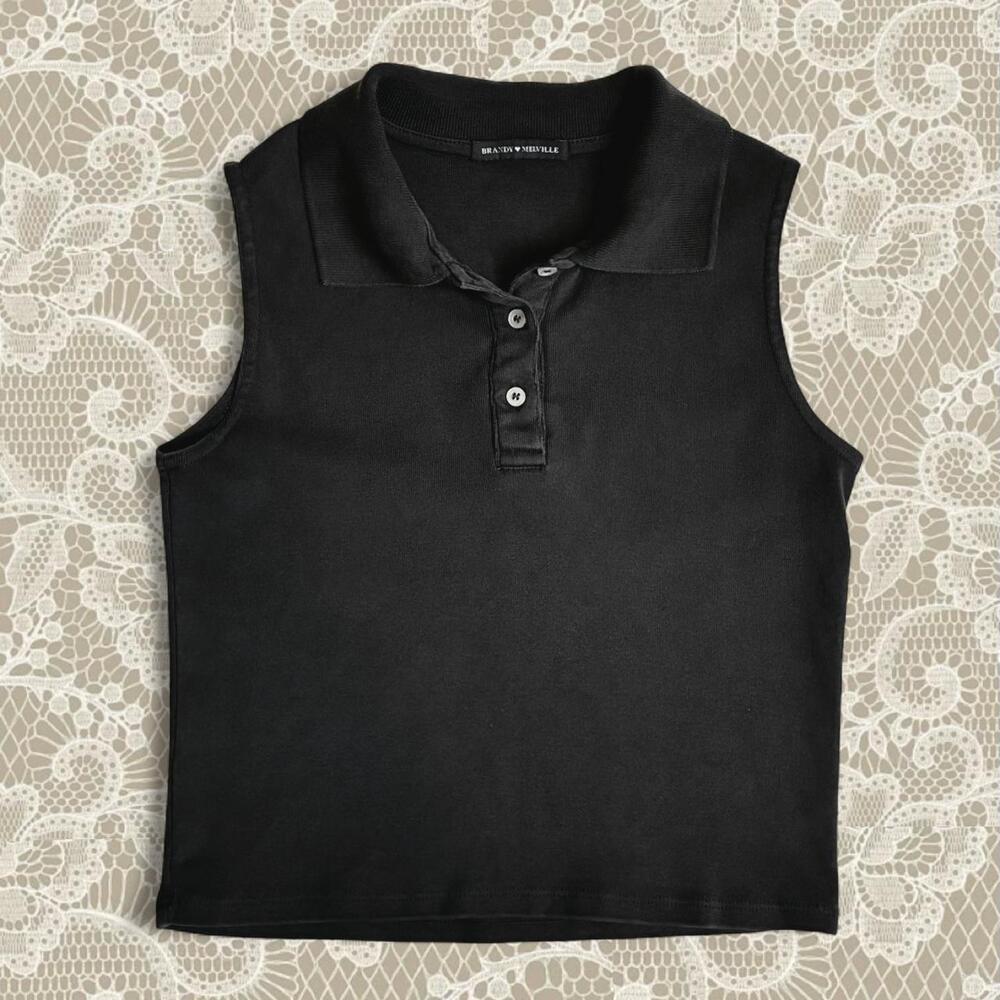 Brandy Melville Black Collared Button-Up Polo Tank